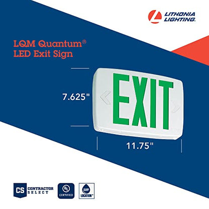 Lithonia Lighting Quantum LED Emergency Exit Sign, Thermoplastic Exit Only Sign with Stencil-Faced White Housing and Green Letters (LQM S W 3 G 120/277 M6) - color: Green, size: 11.75" | Sign Only
