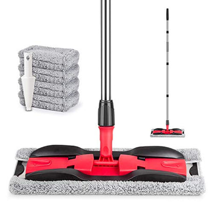 Microfiber Mops for Floor Cleaning: Hardwood Floor Mop 4 Washable Pads - color: Red