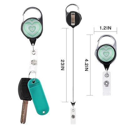Cute Green Heart Lanyard with ID Badge Holder Retractable Reel Clip Aesthetic Valentines Girls Women Lanyard with ID Card Holder for Keys Preppy Neck Lanyard for School Office - color: Green Heart