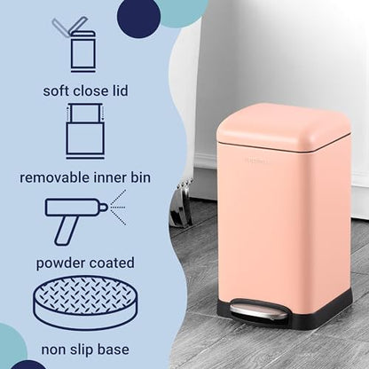 happimess Betty Retro Mini 3.2 Gal Step Trash Can, Flamingo Pink - color: Flamingo Pink