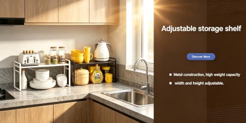 Expandable Cabinet Shelf Organizer Riser for Kitchen Under Sink Countertop - color: White