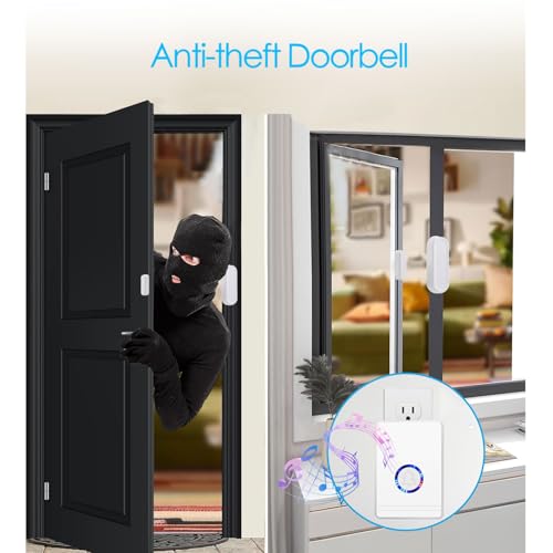 Wireless Door Chime, Wireless Doorbell Chime for Home with LED Indicators Waterproof, Door Alarms When Opened with 656 Ft Range, 48 Chimes 5 Adjustable Volume 2 Sensors + 1 Receiver