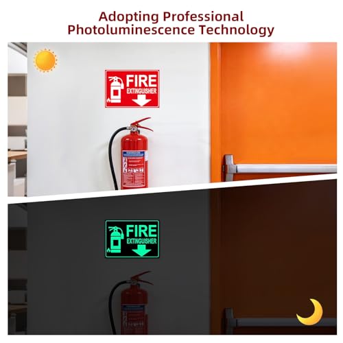 Fire Extinguisher Sign Sticker, Glow in the Dark with Down Arrow 2 Pack - size: 10×7 Inch