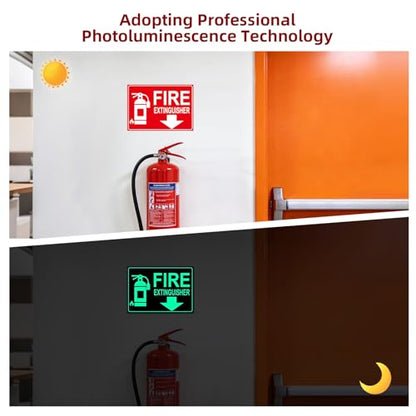 Fire Extinguisher Sign Sticker, Glow in the Dark with Down Arrow 2 Pack - size: 10×7 Inch