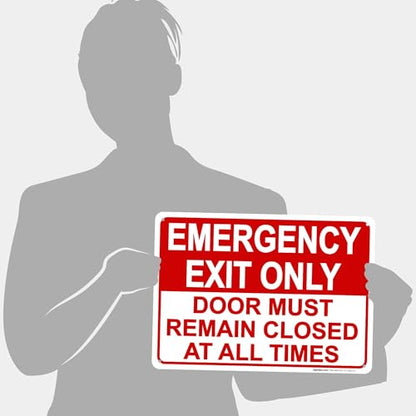 Emergency Exit Only, Door Must Remain Closed Sign, - size: 10x14