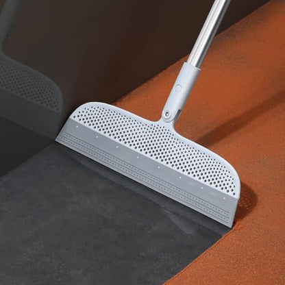 Floor Squeegee Broom for Pet Hair Removal, Silicone Rubber Blade with 51.77" Detachable Handle, 11.8" Wide Head, 180° Swivel for Hardwood, Tile, Low-Pile Carpet, Wet Room Floors & Liquid Spills