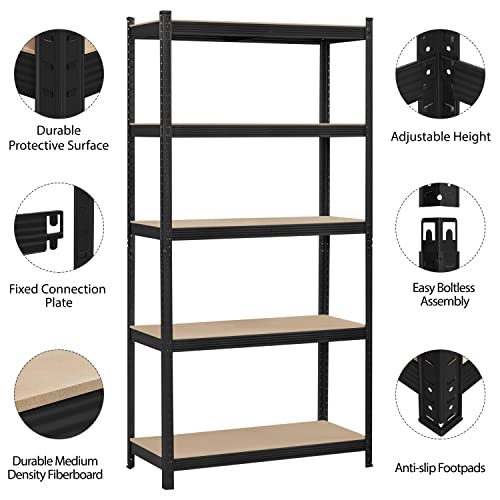 Topeakmart 5 Tier Metal Storage Shelving Unit, 35.5x16x71 Inch Black - color: Black, size: 35.5 x 16 x 71 Inch