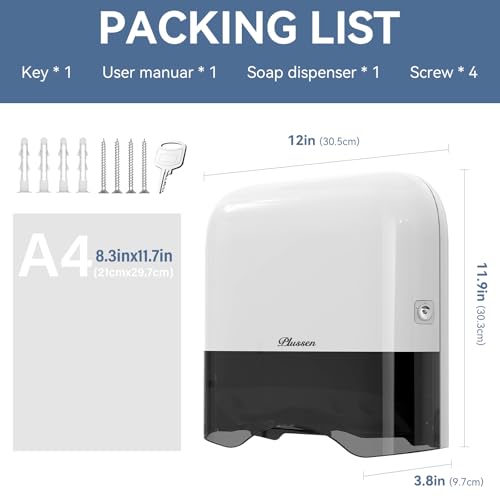 Commercial Paper Towel Dispenser Wall Mount Adhesive 250+ Multifold Trifold c-Fold Folded Hand Towel Dispenser for Bathroom 12" L x 3.8" W x 11.9" H - color: White