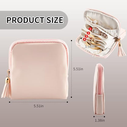 shunmei Mini Zipper Travel Jewelry Case with 5 Individual Pockets, Pink - color: Pink