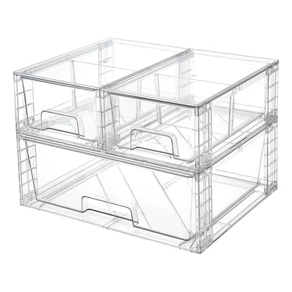 Vtopmart Clear Stackable Storage Drawers, 3 Pack Wide Organizer Set - style: 1 Wide+2 Small