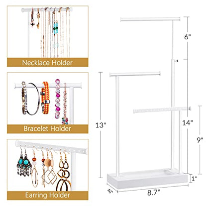 SRIWATANA White Jewelry Organizer Stand, Extra Tall 3-Tier Necklace Holder - color: white