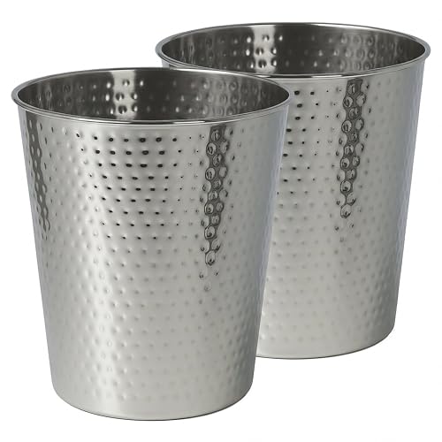 happimess Axel 2 Gal Hammered Steel Waste Bin 10", Polished Steel, Set of 2 - color: Polished Steel, size: Set of 2