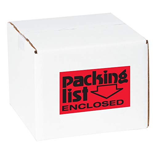 Aviditi Tape Logic 3" x 5","Packing List Enclosed" Fluorescent Red Sticker, for Shipping, Handling, Packing, and Moving (1 Roll of 500 Labels)