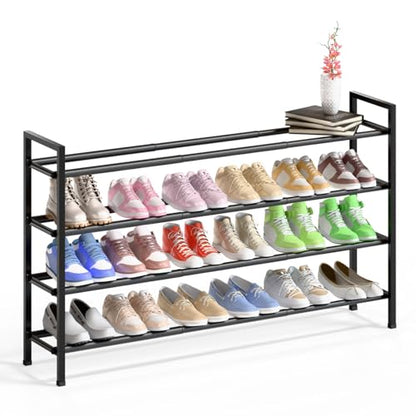Bumusty 4 Tier Long Expandable Shoe Rack for Closet, Black - color: Black, size: 4-tier