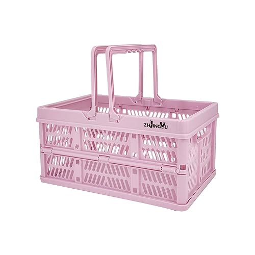 ZHJINGYU crates for storage,plastic baskets for organizing,collapsible shopping basket,foldable crate with Handles,collapsible storage crate,car basket,for Kitchen,Bathroom,Medicine.small,Pink - color: Pink, size: 11.9"x8"x6.1"