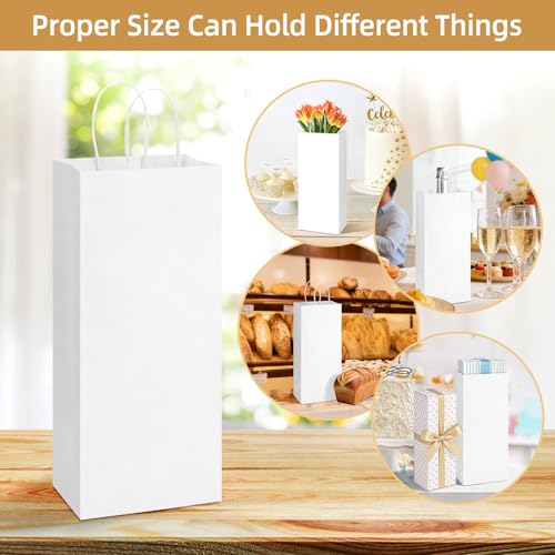 BagDream Wine Bags with Handles 5.25x3.25x13 Inch White Paper Bag 50 Pack - color: White