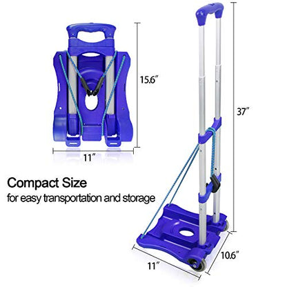 Sutekus Folding Hand Truck and Dolly 110-lbs Lightweight Portable Luggage Cart for School Travel Office Moving (Blue) - color: Blue