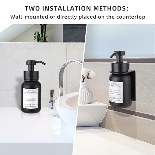 Black Glass Soap Dispenser Wall Mount for Bathroom with Pump and Drill-Free Holders - 8.5 Oz Hand Soap Dispenser, Shower Dispenser with Waterproof Labels - color: Black Set of 1