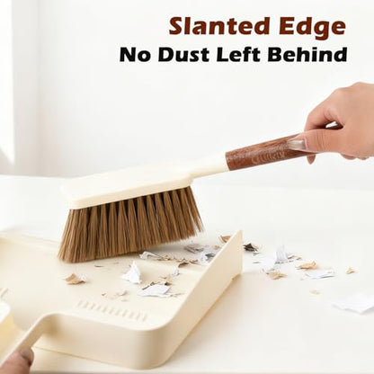 Hand Broom and Dustpan Set,with Sapele Wood Handle,Beige