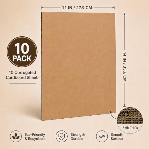 10 Pack Corrugated Cardboard Sheets 11 x 14 Inch, Kraft Cardboard Sheets for Crafts, DIY Projects, Art Supplies, Packaging Inserts and Printing - size: cardboard 11*14in 10Pcs