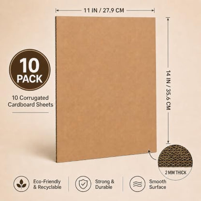 10 Pack Corrugated Cardboard Sheets 11 x 14 Inch, Kraft Cardboard Sheets for Crafts, DIY Projects, Art Supplies, Packaging Inserts and Printing - size: cardboard 11*14in 10Pcs