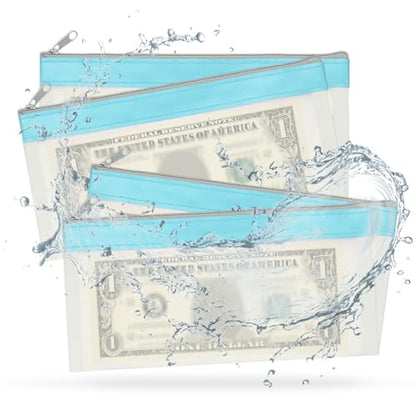 PATIKIL 8.5x4 Inch Money Bags with Zipper, 4Pcs Clear PVC Cash Deposit Bank Pouch Envelopes Check Wallet for Coin Cosmetics Invioce Bill, Blue - color: Blue