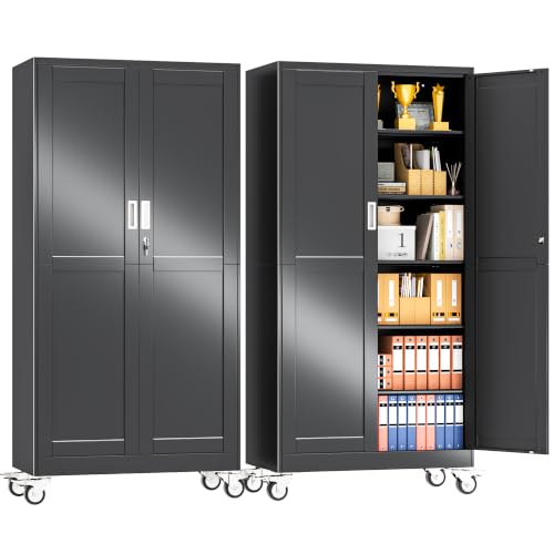 pozdeg 78.74" Black Lockable Rolling Metal Garage Storage Cabinet - color: Black, size: 19.68"D x 39.37"W x 78.74"H