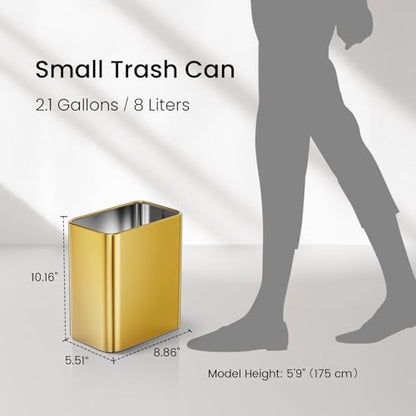 Cesun Small Bathroom Trash Can, 2.1 Gallons, Under Sink Wastebasket, Gold - color: Gold