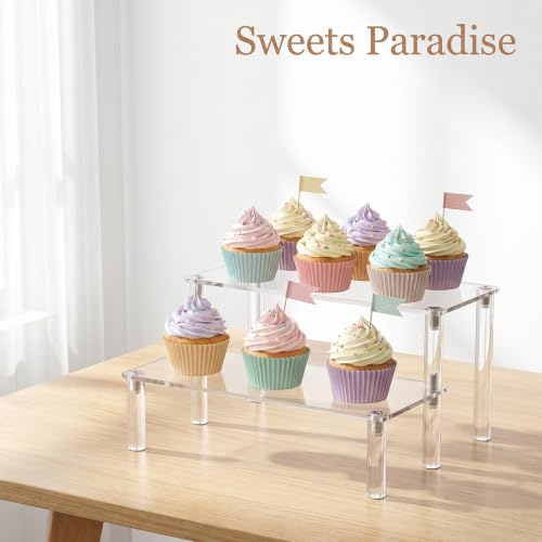 QfwdfcTrenz Acrylic Riser, Display Stand Clear Shelf 7.87x5.51x3.85 Inches Small Display Shelf 2 Tier Rectangular Organizer or Cosmetic Products Tabletop Use and More