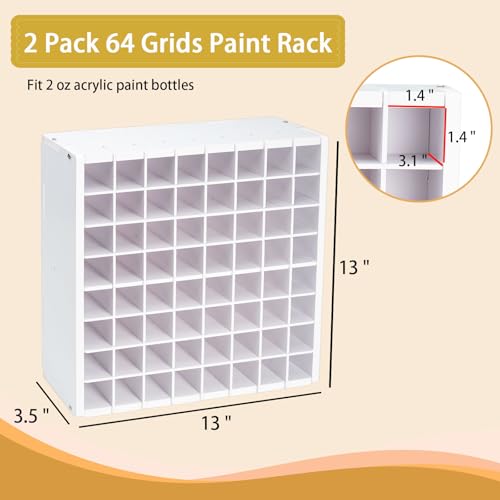 Krafetto 2 Pack 64-Grid Paint Organizer for 2 Oz Bottles, Wall Mount - color: 2pcs white paint rack