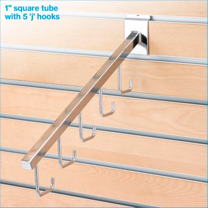 SSWBasics Chrome 5-J-Hook Waterfall for Slatwall - Pack of 10