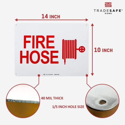 TRADESAFE Fire Hose Sign - Fire Extinguisher Sign with Fire Hose Reel Logo, Quick Install Aluminum Safety Sign, Light Reflective, UV-Resistant, Waterproof, 14” X 10” Safety Signs For Business - style: Fire Hose