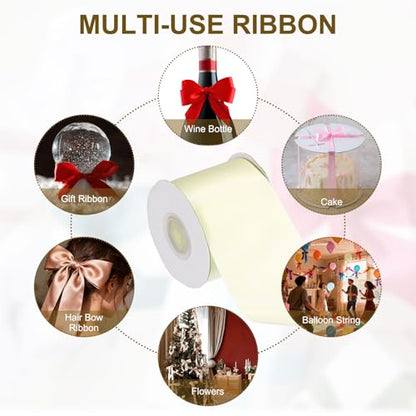 PATIKIL Light White Satin Ribbon 2-1/2"x25 Yards Solid Fabric Ribbon - color: Light White, size: 2-1/2" x 25 Yards
