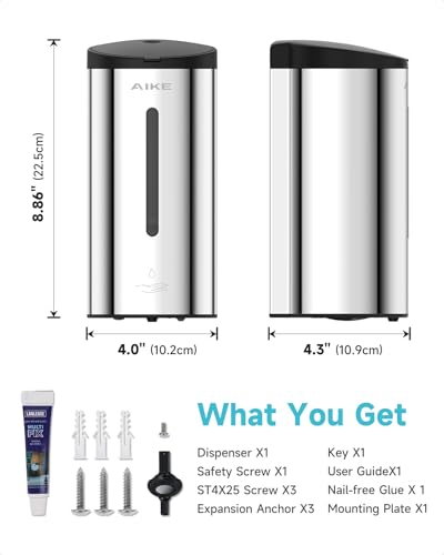 AIKE Automatic Liquid Soap Dispenser,25oz Capacity for Bathroom,Polished - color: Polished Stainless Steel