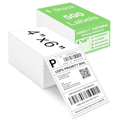 4x6 Thermal Labels, Razuvo Printable Shipping Labels for Direct Thermal Shipping Label Printer, 500 Pack Per Stack, Fanfold, White - size: 500 Labels