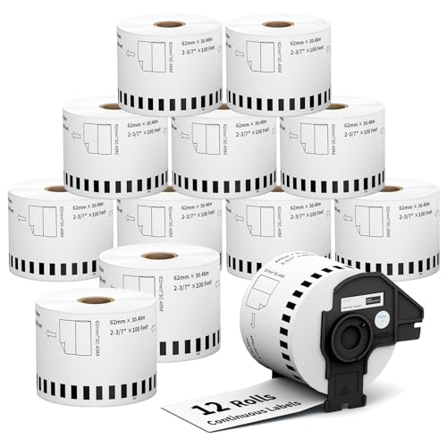 12 Rolls DK2205 (2.4 in X 100 Ft) Shipping Address Labels, Compatible with Brother QL-800 QL 600 810W 820nwb 1110NWB Printer, Replacement Continuous Labels - color: Dk 2205 | 2.4x100 Ft-12 Rolls