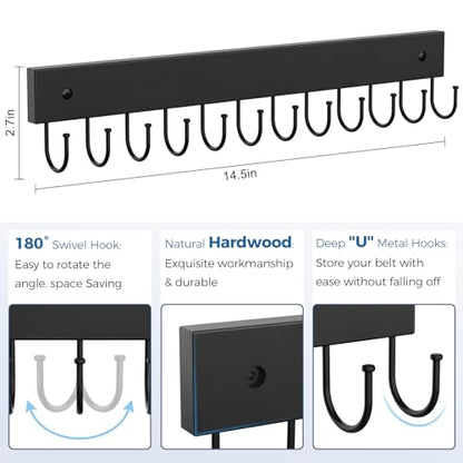 Belt Hanger Wall Mounted, Wooden Belt Organizer - color: Black, size: 1 Pack-Belt