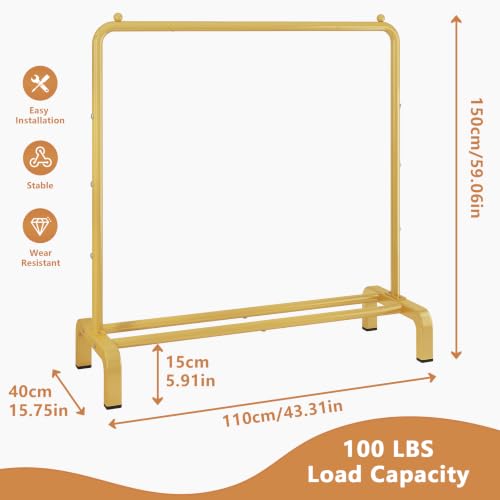 JIUYOTREE Metal 43.3 Inches Garment Rack with Bottom Shelf Clothing Rack for Hanging Clothes Coats Skirts Shirts Sweaters Gold (Pack of 2) - color: Gold, size: 43.3"W x 15.75"D x 61"H without wheels (Pack of 2)