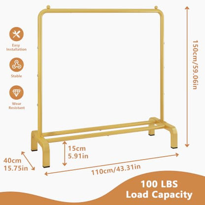 JIUYOTREE Metal 43.3 Inches Garment Rack with Bottom Shelf Clothing Rack for Hanging Clothes Coats Skirts Shirts Sweaters Gold (Pack of 2) - color: Gold, size: 43.3"W x 15.75"D x 61"H without wheels (Pack of 2)