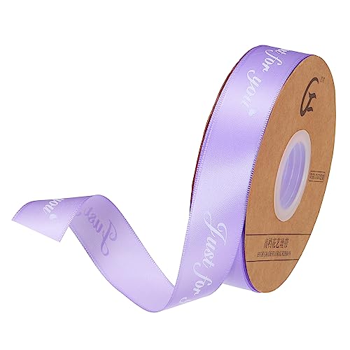 MECCANIXITY 1 Inch 50 Yard Wide Satin Ribbon Just for You Personalized Grosgrain Valentine Ribbon for Gift Wrapping Cake Box Bows, Lavender Purple - color: Lavender Purple,White