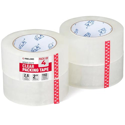 2" x 110 Yards Clear Packing Tape, Pack of 4 - Heavy-Duty 2.6 Mil Thick Carton Sealing Tape with Industrial Strength Adhesion for Packaging, Moving, or Shipping Boxes - size: 2" x 110 Yards, style: Pack of 4