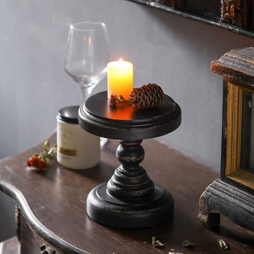 SOFE Black Wood Display Riser, Rustic Small Pedestal Stand/Planter Stands - color: Black