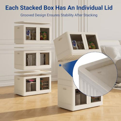 FLEXIMOUNTS 75 QT Stackable Plastic Storage Bins With Lids, Milky White - color: Milky White, size: 37 Qt-2 Pack