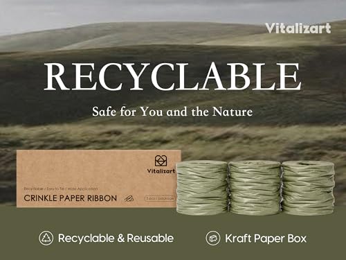 Vitalizart Crinkle Paper Ribbon 1.5" x 75 Yds for Gift Wrapping Recyclable - color: Sage Green