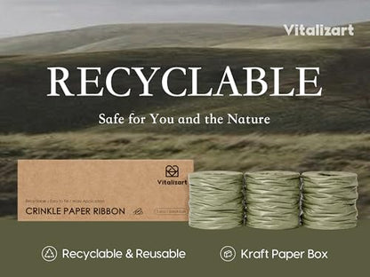 Vitalizart Crinkle Paper Ribbon 1.5" x 75 Yds for Gift Wrapping Recyclable - color: Sage Green