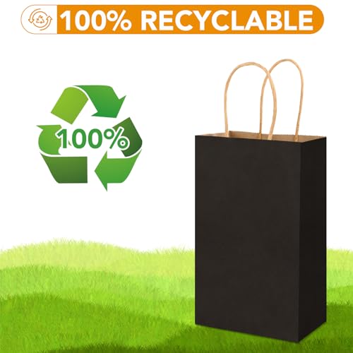 XPCARE Black Paper Bags with Handles, 200Pcs 5.25x3.25x8.25'' Kraft Bags - color: Black