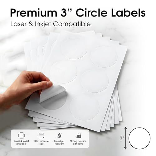3 Inch Circle Labels for Laser & Inkjet, Spartan Industrial Template C006 - size: 3" Circle