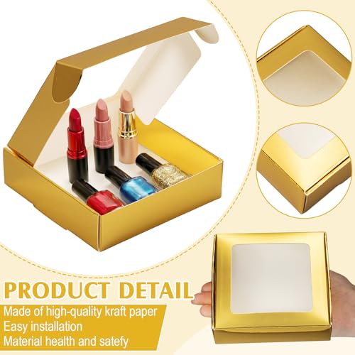Zonon 30 Pcs Kraft Paper Boxes with Window 4.13 x 4.13 x 1.18 Inch (Gold) - color: Gold
