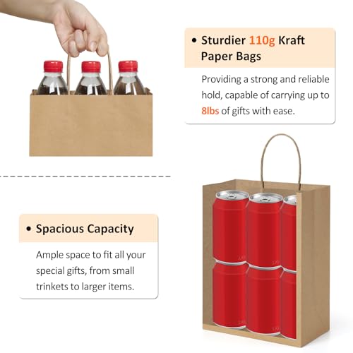 BagDream Gift Bags with Handles 8x4.25x10.5 Inch Brown 100 Pack Bulk - color: Brown