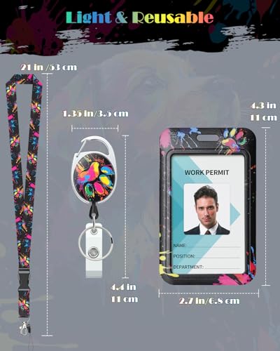 Uniclife Fashionable Sliding Badge Holder Cute Dog Plastic Case with Retractable Badge Reel Carabiner Clip & Detachable Lanyard Strap Vertical Card Protector for Women Nurse Teacher Student - color: Paint Dog